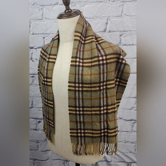 Burberry Vintage Scarf Nova Check 100% Cashmere England 90s Y2K 56" x 12" - Picture 7 of 11